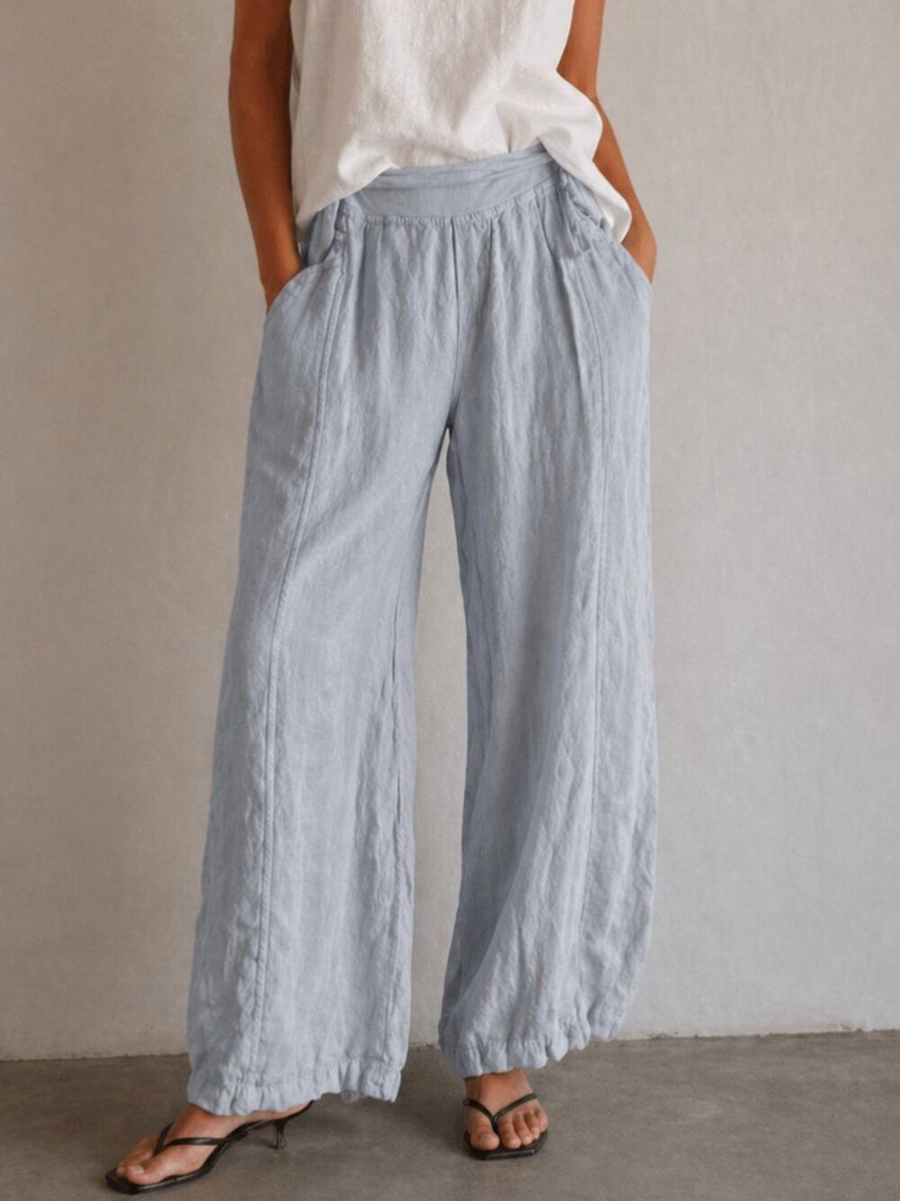 Cosmo 100% Linen Pants Wide Leg Flowy Blue Resort Wear M/L Lightweight
